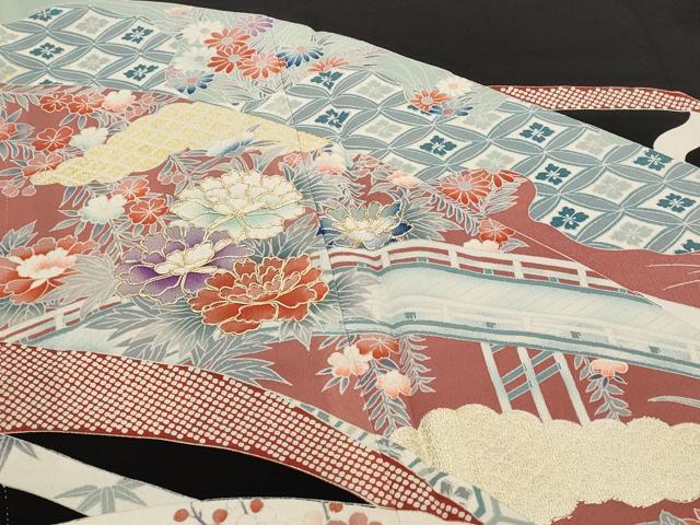 平和屋着物■豪華黒留袖 駒刺繍 熨斗花文 金彩 正絹 逸品 AABI6402st