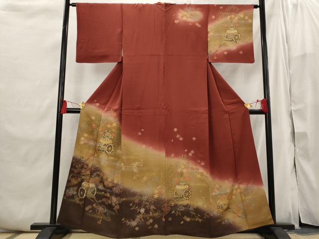 平和屋着物□訪問着 刺繍 花車文 暈し染め 金糸 金彩 正絹 逸品