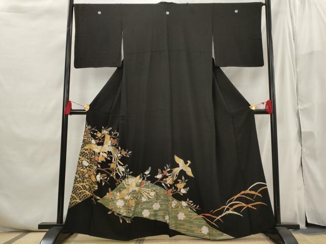 平和屋着物■豪華黒留袖 駒刺繍 鳳凰花文 金銀彩 正絹 逸品 AABI6421st