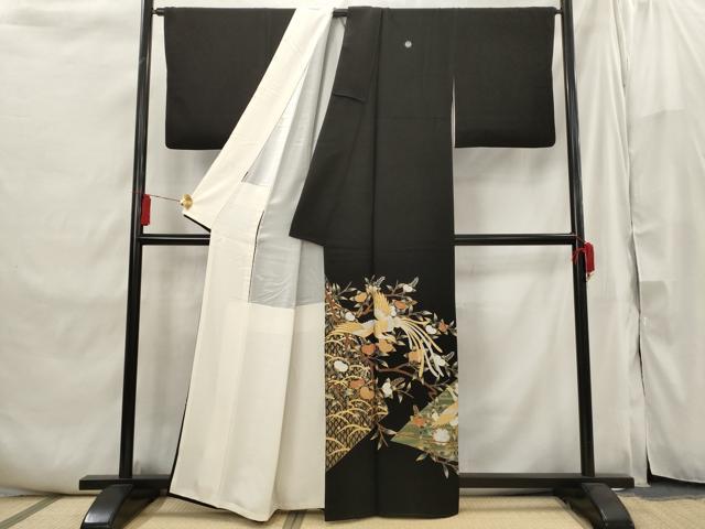 平和屋着物■豪華黒留袖 駒刺繍 鳳凰花文 金銀彩 正絹 逸品 AABI6421st