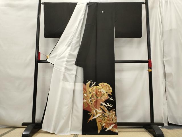 平和屋着物■豪華黒留袖 駒刺繍 束ね熨斗飛鶴花文 金彩 正絹 逸品 AABI6422st