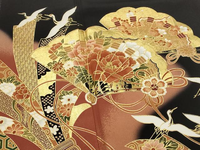 平和屋着物■豪華黒留袖 駒刺繍 束ね熨斗飛鶴花文 金彩 正絹 逸品 AABI6422st