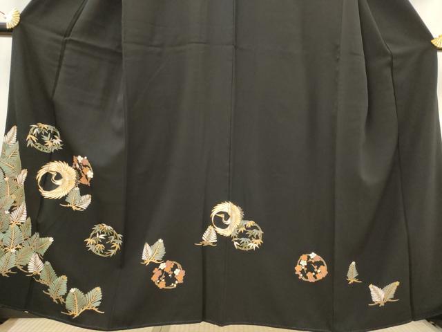 平和屋着物■豪華黒留袖 駒刺繍 松竹梅飛鶴文 金彩 正絹 逸品 AABI6423st