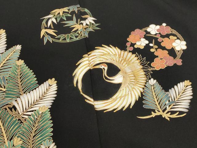 平和屋着物■豪華黒留袖 駒刺繍 松竹梅飛鶴文 金彩 正絹 逸品 AABI6423st