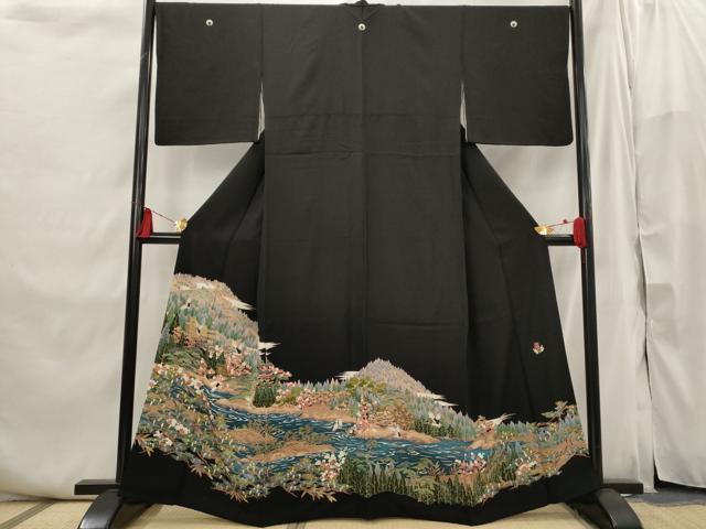 平和屋着物■豪華黒留袖 友禅 作家物 風景文 正絹 逸品 AABI6425st
