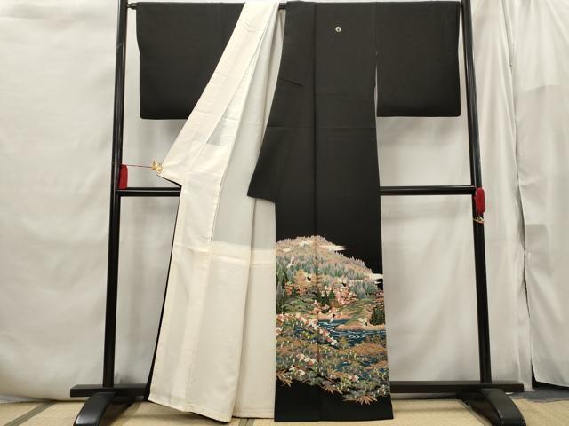 平和屋着物■豪華黒留袖 友禅 作家物 風景文 正絹 逸品 AABI6425st