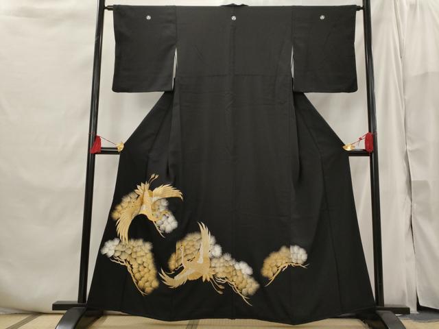 平和屋着物■豪華黒留袖 刺繍 飛鶴松文 金糸 正絹 逸品 AABI6427st