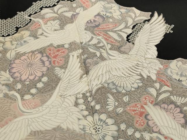 平和屋着物■豪華黒留袖 駒刺繍 飛鶴花文 正絹 逸品 AABI6435st