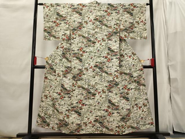平和屋着物▽上質な小紋　単衣　型染め　風景文　正絹　逸品　AABG7650ck 楽天市場】平和屋着物▽上質な小紋 単衣 作家物 草花文 正絹 逸品