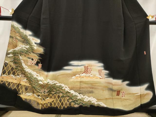 平和屋着物■豪華黒留袖 作家物 駒刺繍 立波松文 暈し染め 金彩 正絹 逸品 AABI6447st