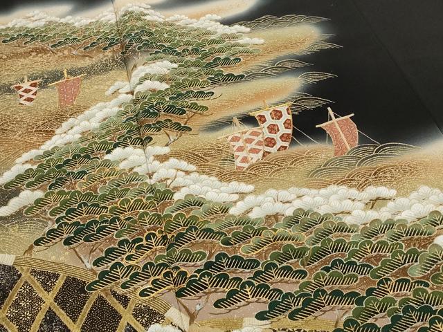 平和屋着物■豪華黒留袖 作家物 駒刺繍 立波松文 暈し染め 金彩 正絹 逸品 AABI6447st