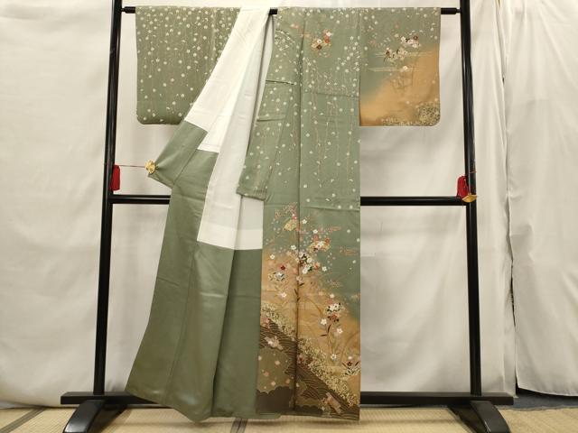 平和屋着物■訪問着 駒刺繍 地紙花文 暈し染め 金彩 正絹 逸品 AABI6456st