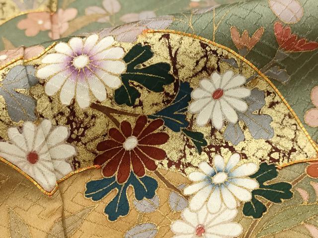 平和屋着物■訪問着 駒刺繍 地紙花文 暈し染め 金彩 正絹 逸品 AABI6456st