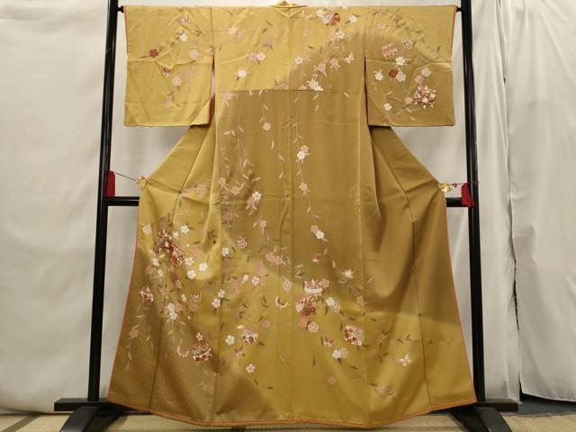 平和屋着物■訪問着 糸巻花蝶文 暈し染め 金彩 やまと誂製 正絹 逸品 AABI6460st
