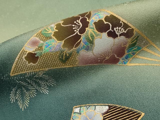 平和屋着物■訪問着 扇面花文 暈し染め 金彩 正絹 逸品 AABI6467st
