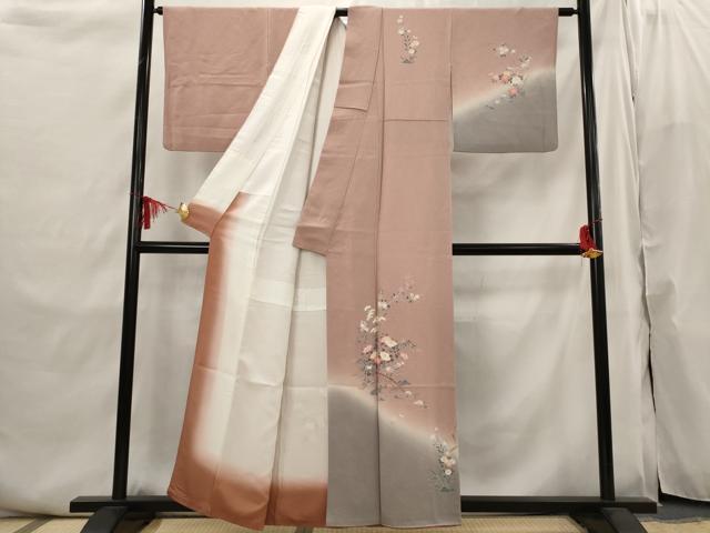 平和屋着物■訪問着 草花文 暈し染め 鬼しぼ縮緬 正絹 逸品 AABI6477st