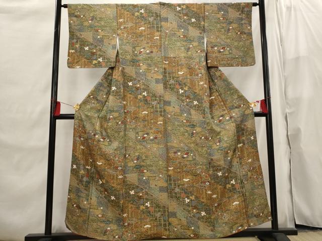 平和屋着物■上質な小紋 扇面花文 金彩 正絹 逸品 AABI6494st