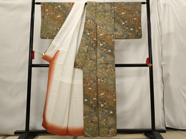 平和屋着物■上質な小紋 扇面花文 金彩 正絹 逸品 AABI6494st