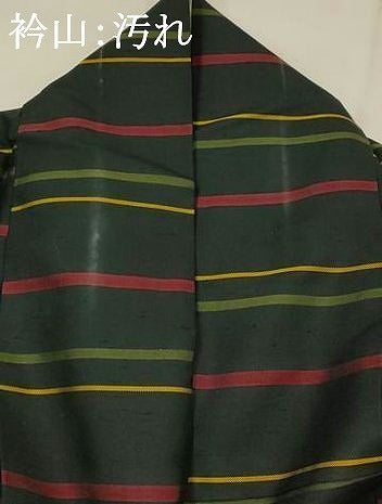 平和屋着物■上質な紬 横段文 黒地 正絹 逸品 AABI6508st