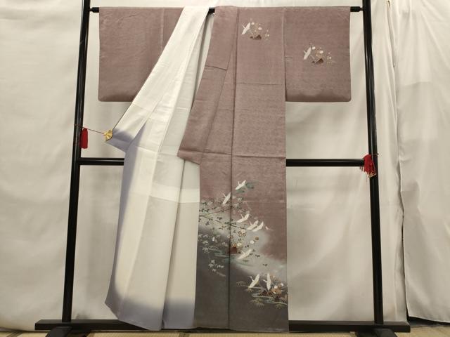 平和屋着物■訪問着 流水飛鶴花文 暈し染め 銀彩 正絹 逸品 AABI6513st