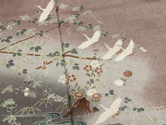平和屋着物■訪問着 流水飛鶴花文 暈し染め 銀彩 正絹 逸品 AABI6513st