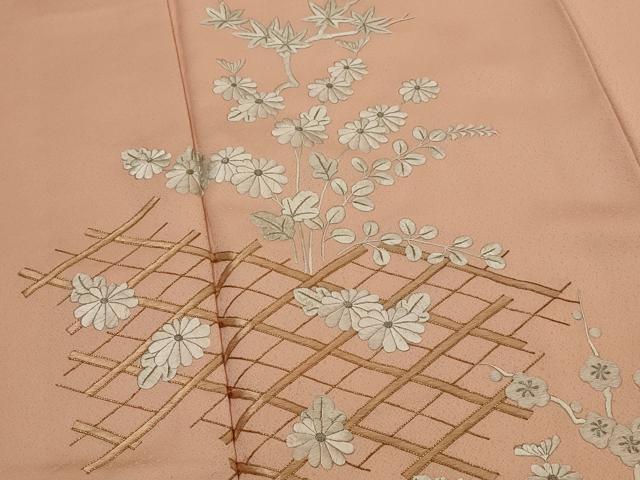 平和屋着物■訪問着 駒刺繍 草花文 銀糸 正絹 逸品 AABI6529st