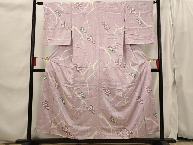 平和屋着物■上質な小紋 花蝶文 銀彩 正絹 逸品 AABI6546st