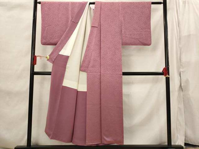 平和屋着物■上質な色無地 笹の葉地紋 浅蘇芳色 正絹 逸品 AABI6560st