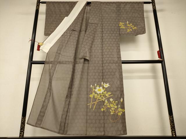 平和屋着物*夏物 訪問着 縦絽 草花文 正絹 逸品 AABI6567jd