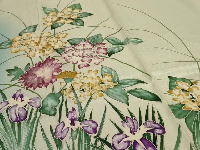 平和屋着物*夏物 訪問着 絽 草花文 暈し染め 正絹 逸品 AABI6568jd