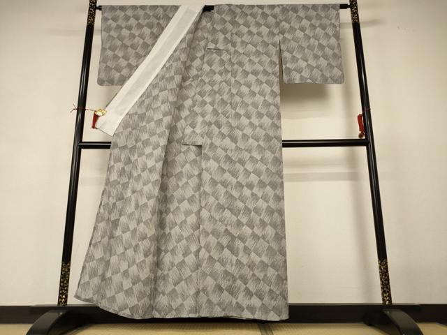 平和屋着物*夏物 小紋 ちぢみ織 幾何学文様 正絹 逸品 AABI6576jd