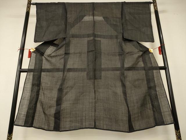 平和屋着物*夏物 男性 石川県指定無形文化財 能登上布 本麻手織上布 縞 麻 逸品 AABI6579jd