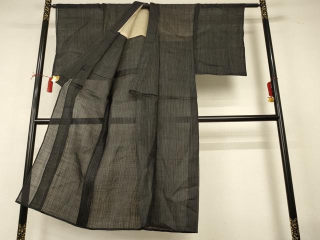 平和屋着物*夏物 男性 石川県指定無形文化財 能登上布 本麻手織上布 縞 麻 逸品 AABI6579jd