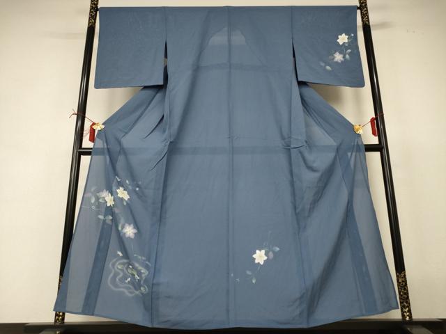 平和屋着物*夏物 訪問着 絽 手描き 草花文 金魚 正絹 逸品 AABI6585jd