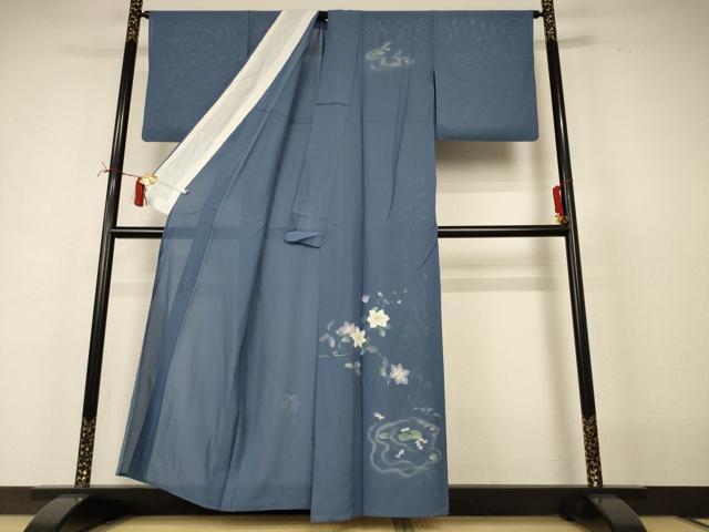 平和屋着物*夏物 訪問着 絽 手描き 草花文 金魚 正絹 逸品 AABI6585jd