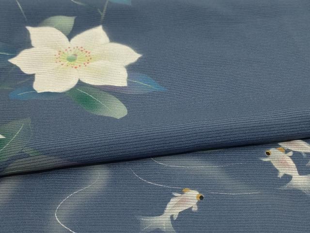 平和屋着物*夏物 訪問着 絽 手描き 草花文 金魚 正絹 逸品 AABI6585jd