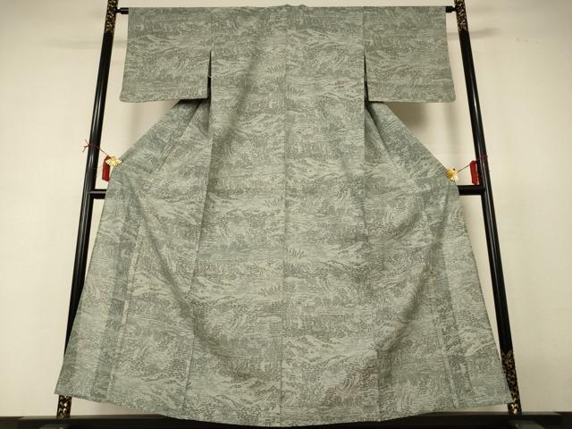 平和屋着物*夏物 小紋 紗紬 風景文 正絹 逸品 AABI6599jd