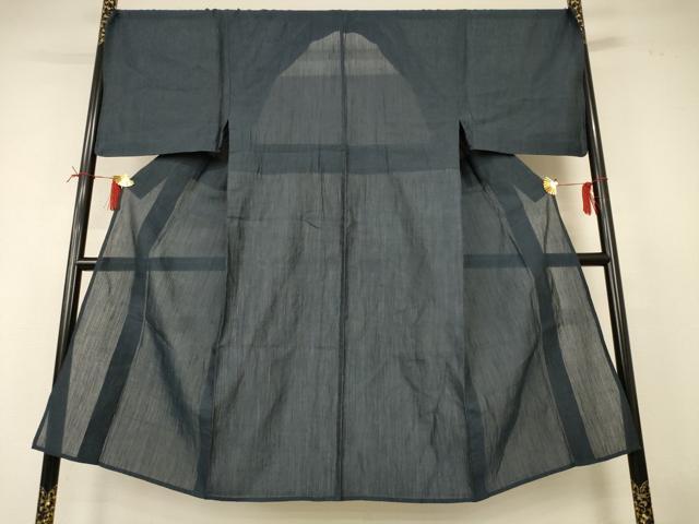 平和屋着物*夏物 男性 小千谷ちぢみ 色無地 鉄御納戸色 麻 逸品 AABI6607jd