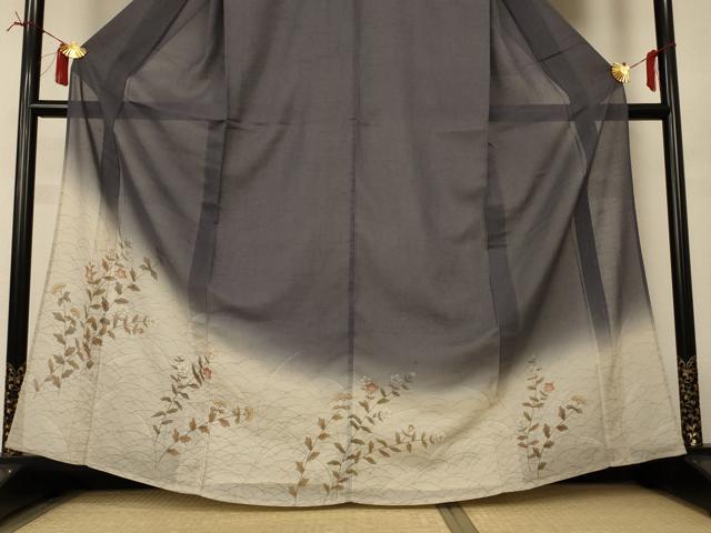 平和屋着物*夏物 訪問着 紗 草花文 暈し染め 正絹 逸品 AABI6609jd