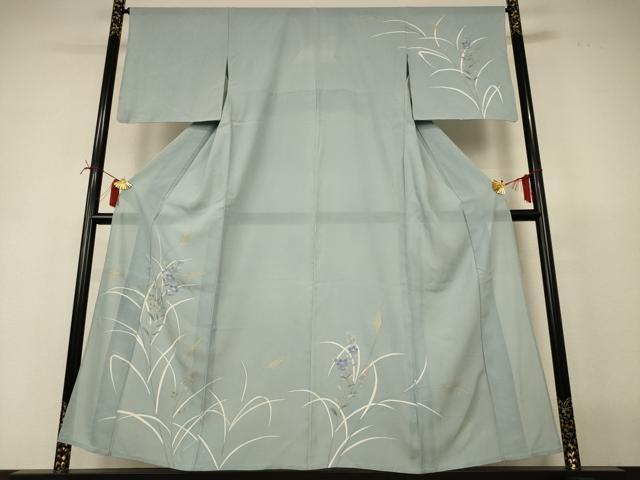 平和屋着物*夏物 訪問着 絽 手描き 草花文 銀彩 正絹 逸品 AABI6610jd