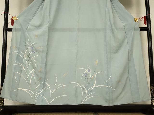 平和屋着物*夏物 訪問着 絽 手描き 草花文 銀彩 正絹 逸品 AABI6610jd