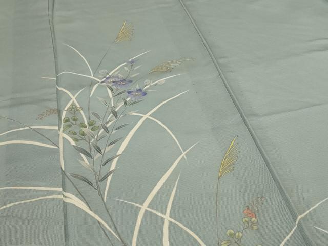 平和屋着物*夏物 訪問着 絽 手描き 草花文 銀彩 正絹 逸品 AABI6610jd