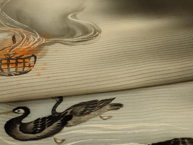 平和屋着物*夏物 アンティーク 大正ロマン 黒留袖 絽 刺繍 鵜飼 暈し染め 正絹 逸品 AABI6611jd