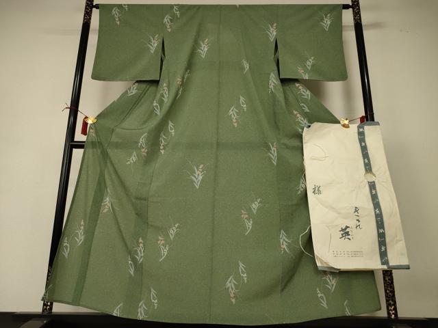 平和屋着物*夏物 洗える最高級着物 <英>はなぶさ謹製 小紋 絽 草花文 たとう紙付き 洗える着物 AABI6619jd