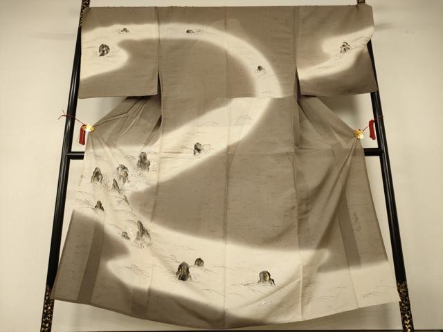 平和屋着物*夏物 男性 訪問着 紗 手描き 風景文 暈し染め 金彩 キングサイズ 正絹 逸品 AABI6625jd
