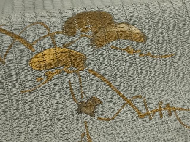 平和屋着物*夏物 男性 訪問着 縦絽 蔦の葉文 暈し染め 金彩 キングサイズ 正絹 逸品 AABI6629jd