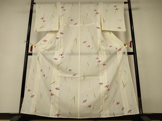 平和屋着物*夏物 小紋 絽 草花文 暈し染め 洗える着物 AABI6630jd