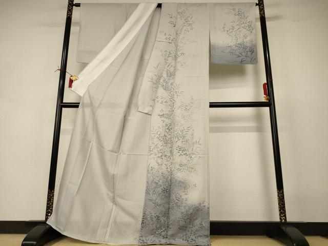平和屋着物*夏物 訪問着 絽 駒刺繍 流水草花文 金彩 正絹 逸品 AABI6639jd