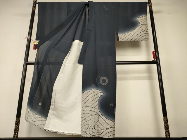 平和屋着物*夏物 男性 訪問着 絽 立波文 キングサイズ 正絹 逸品 AABI6647jd