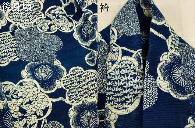 平和屋着物*夏物 小紋 無形文化財長板藍染 綿絽 草花文 綿 AABI6654jd